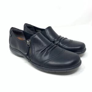 Rockport Cobb Hill Penfield Womens Zip Flat Comfort Shoe Black Leather Size 7.5